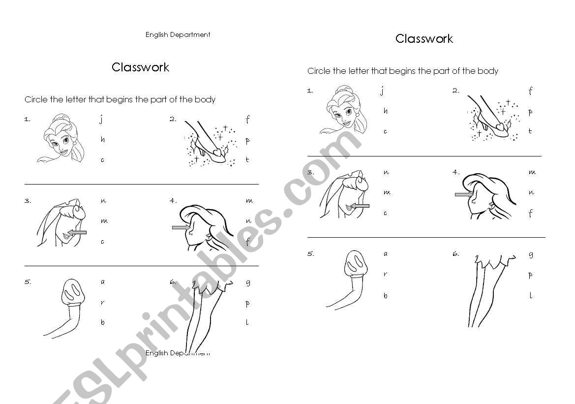 Body parts worksheet