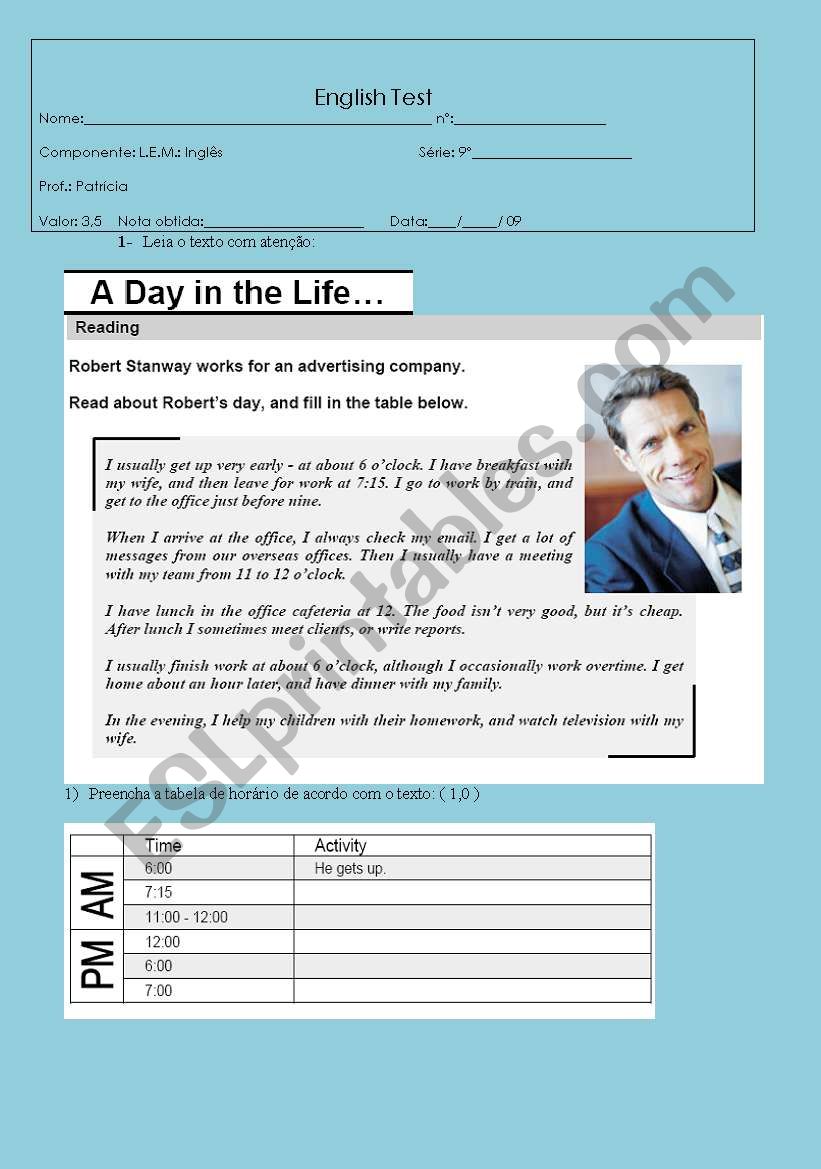 English test worksheet