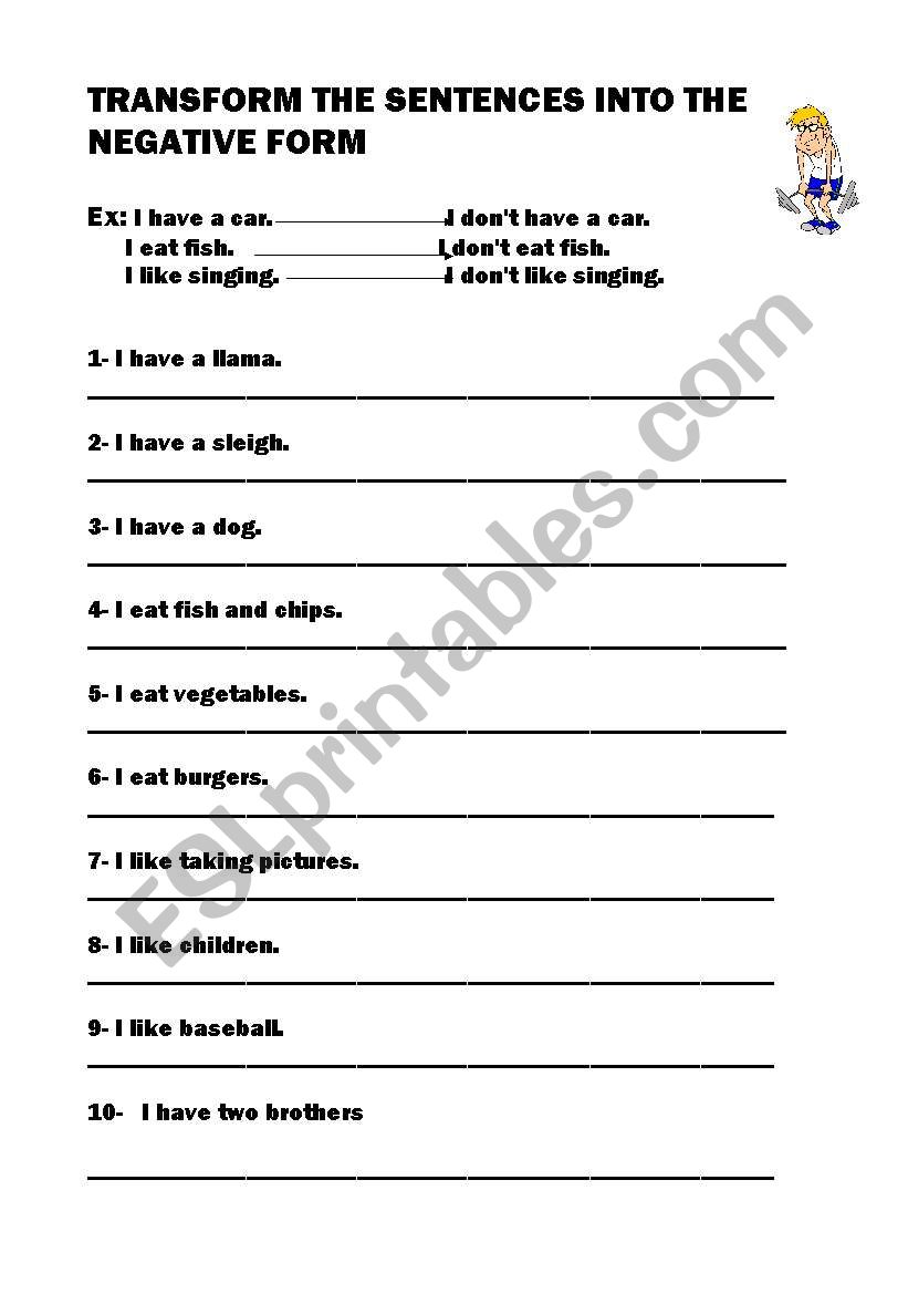 Simple Present Tense Negative Form Worksheets