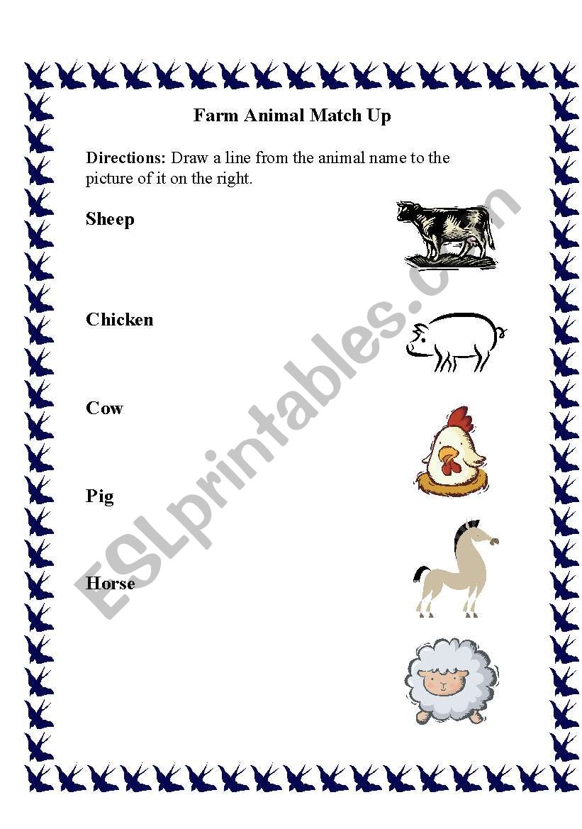 Farm Animal Match Up worksheet