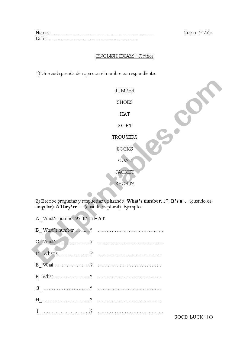 exam worksheet