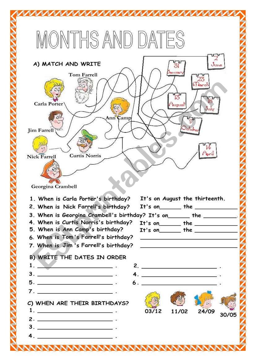 MONTHS DATES ORDINAL NUMBERS ESL Worksheet By Sandramendoza