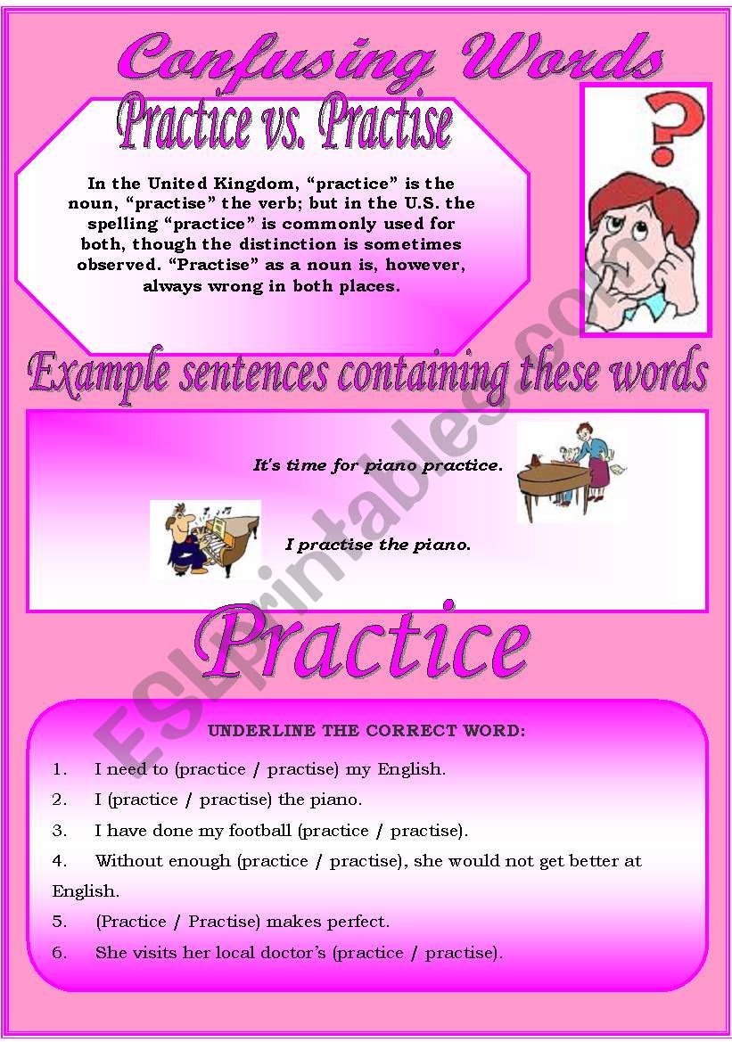 Confusing Words (7)...practice vs. practise...There are many grammatical errors that we, as teachers see every day. If you really want to improve your students English, this is the perfect set for you ;)