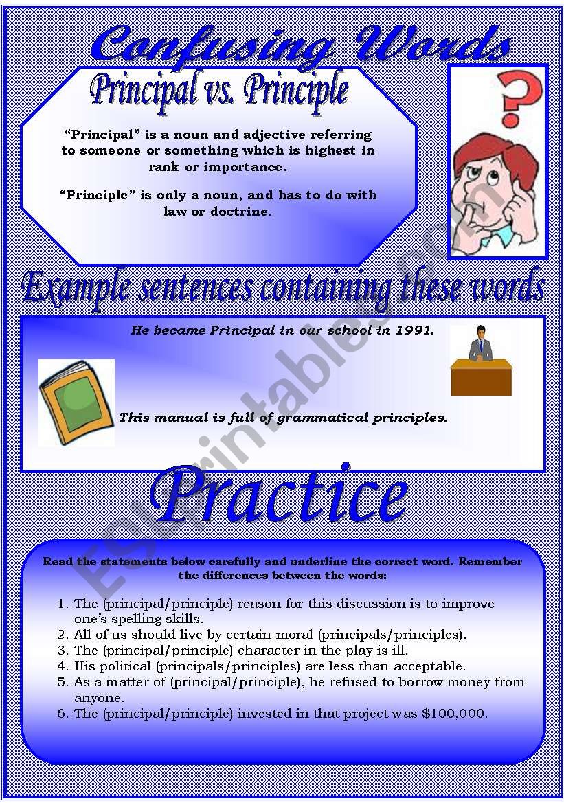 Confusing Words (9)...principal vs. principle...There are many grammatical errors that we, as teachers see every day. If you really want to improve your students English, this is the perfect set for you ;)