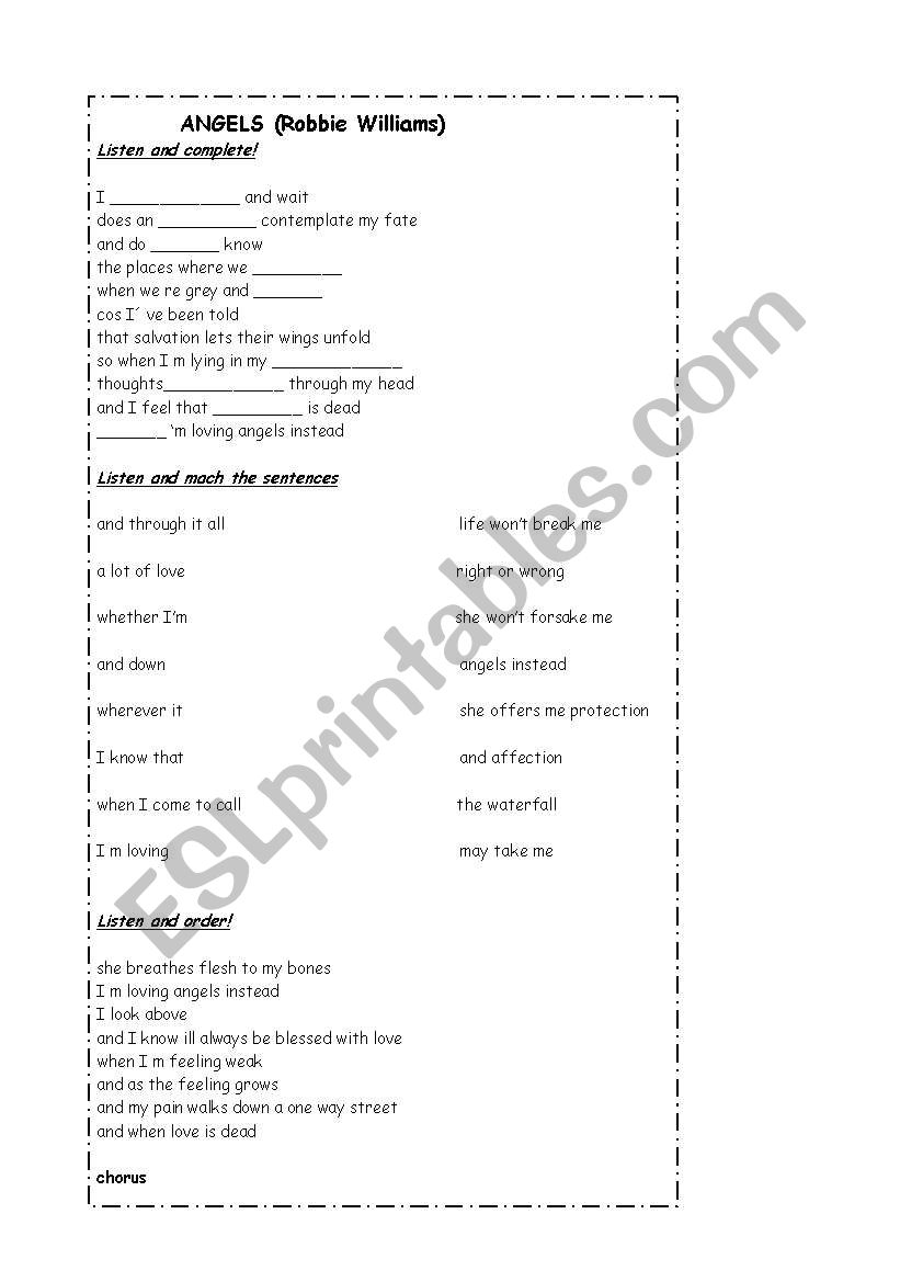 Angels- Robbie Williams worksheet