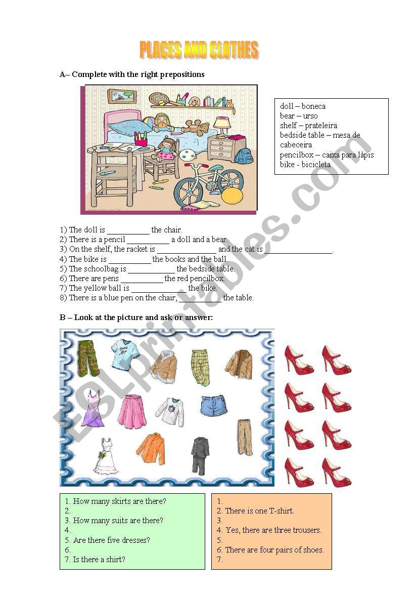 places and clothes worksheet
