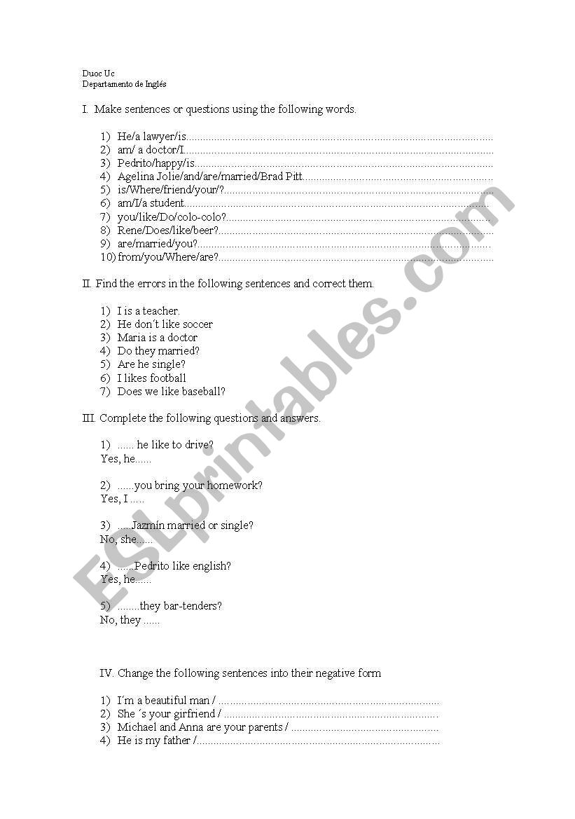 Simple present worksheet