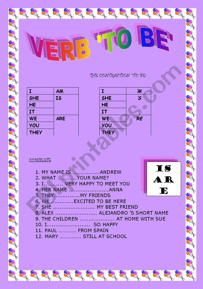  VERB TO BE worksheet