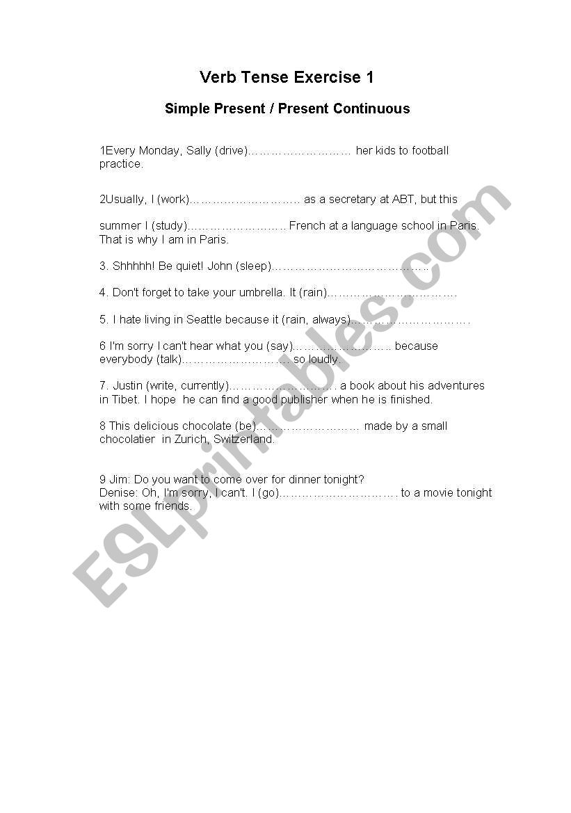 VERB TENSE worksheet