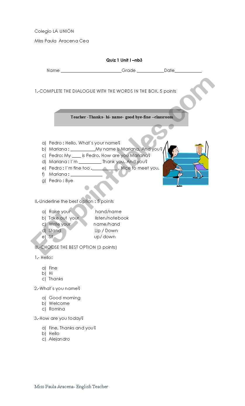 test  elementary greetings worksheet