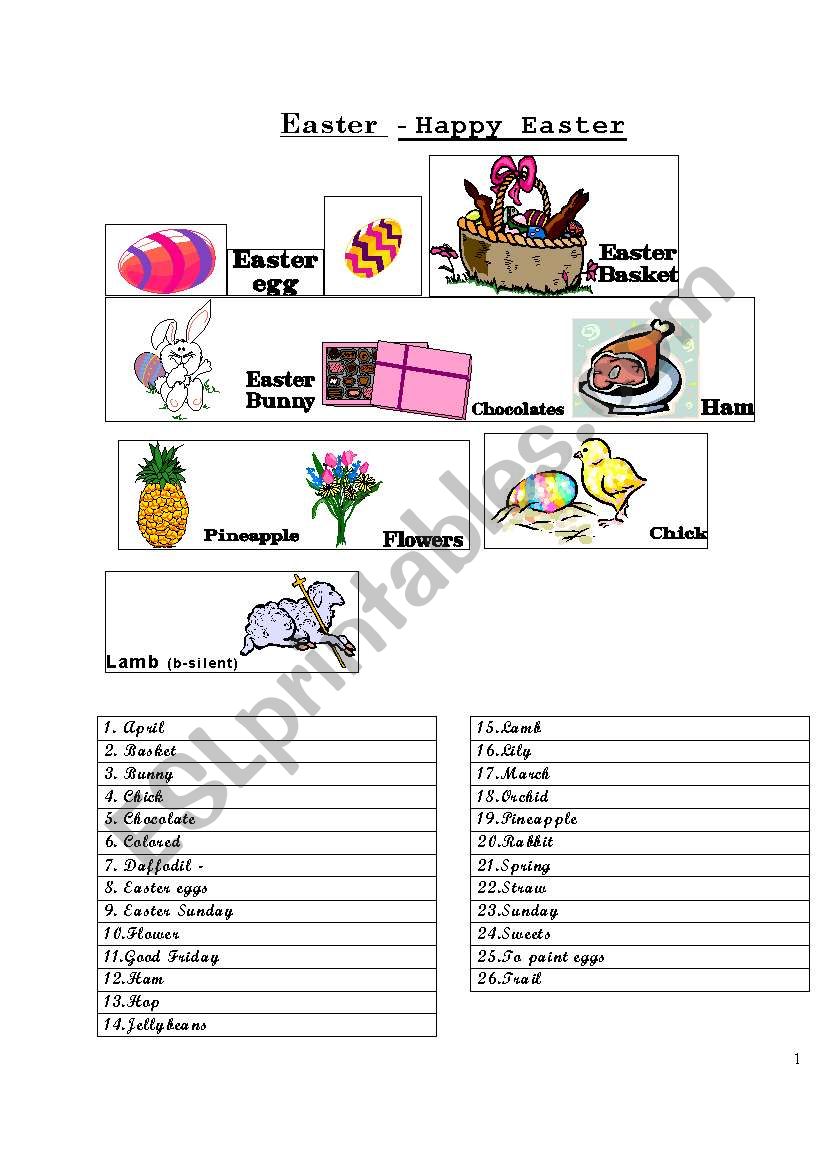 EASTER vocabulary worksheet