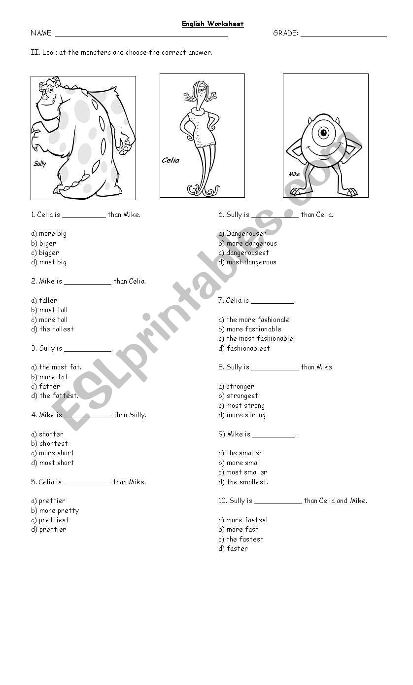 comparatives and superlatives worksheet