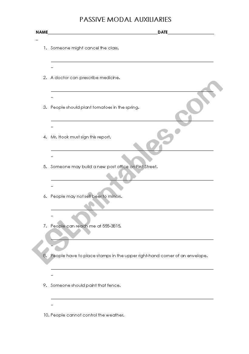 Passive Modals worksheet