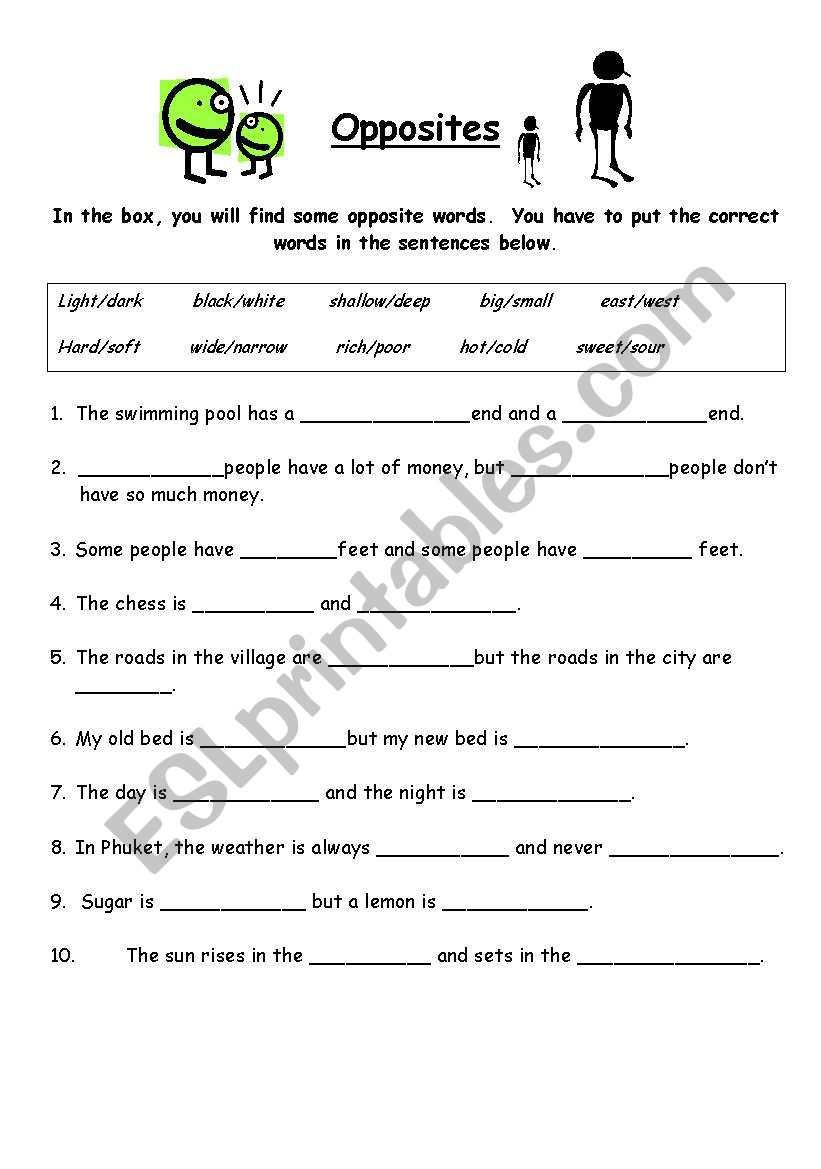 Opposites worksheet