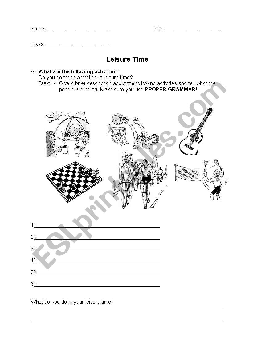 Leisure Time activites worksheet