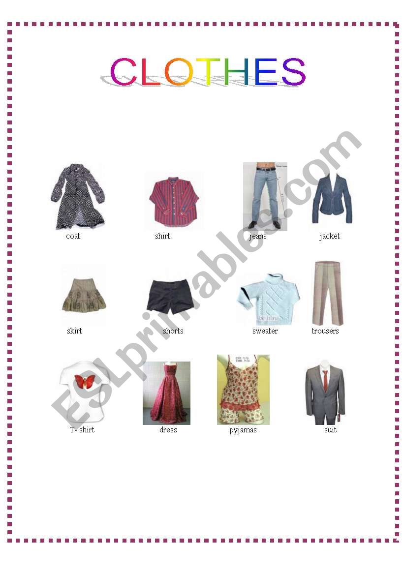 clothes worksheet