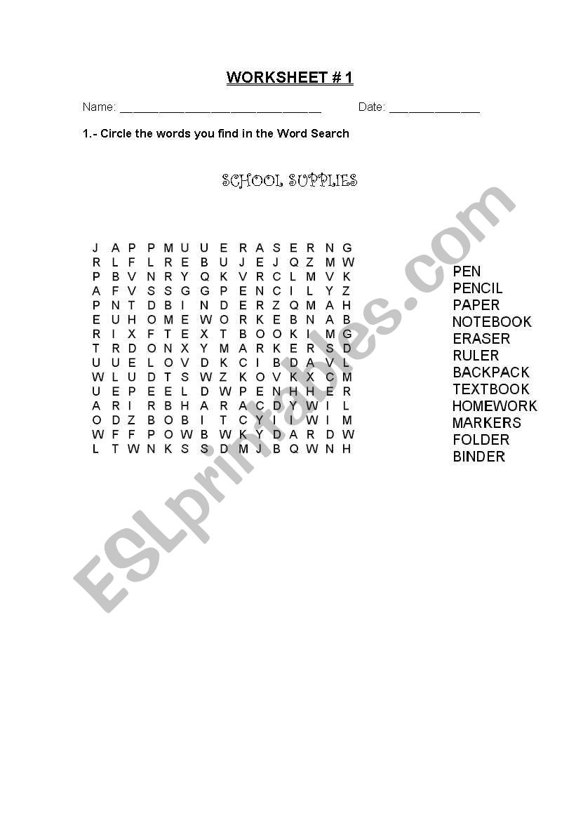 School Supplies worksheet