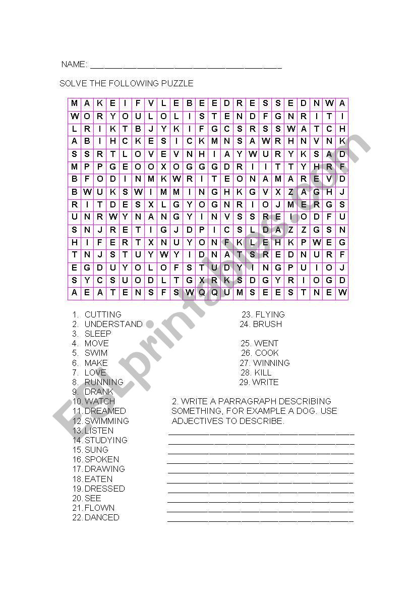 VERBS AND DESCRIPTIONS worksheet