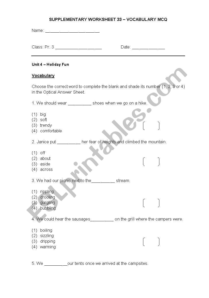 vocabulary mcq 1 worksheet