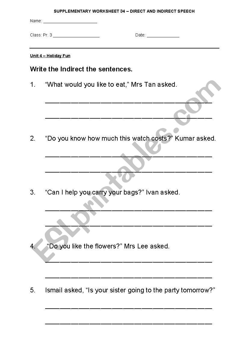 direct and indirect speech 2 worksheet