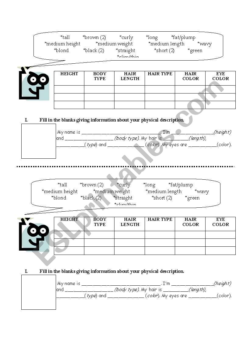 Physical description worksheet