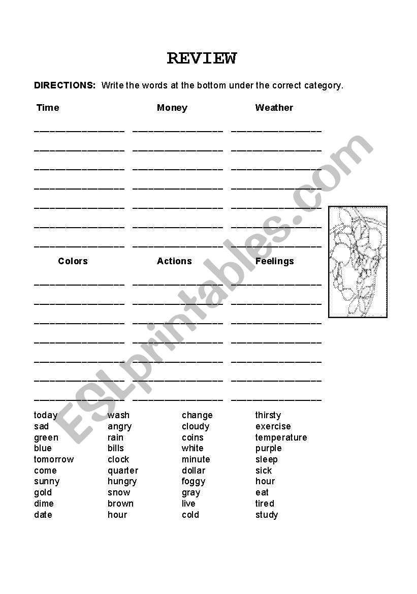 Review Beg Low Vocabulary worksheet