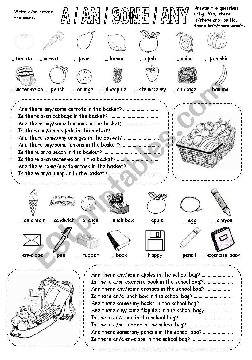 A / AN / SOME / ANY worksheet