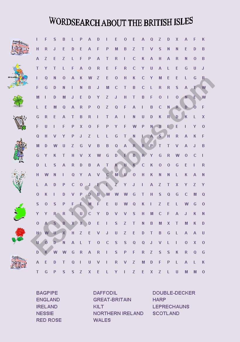 British Isles  Wordsearch worksheet