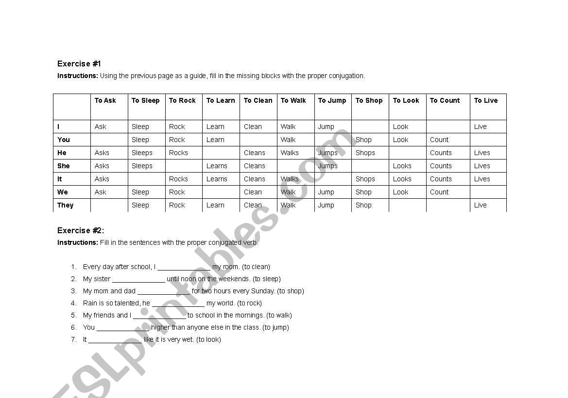 Regular Verbs (Present Tense) Worksheet