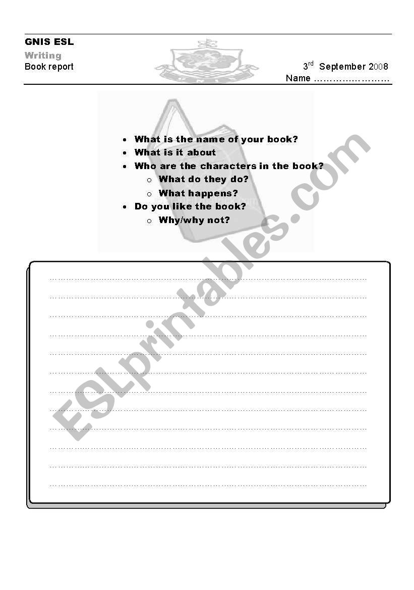 book report worksheet