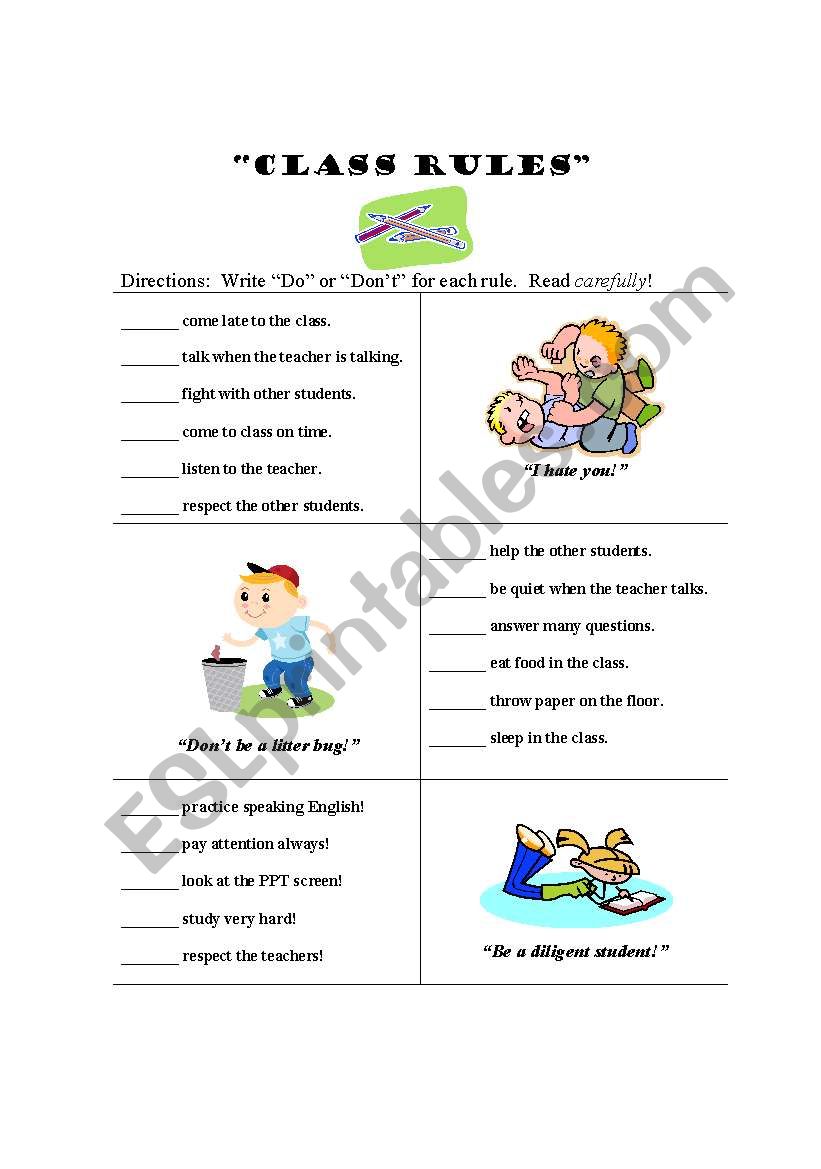 Class Rules worksheet