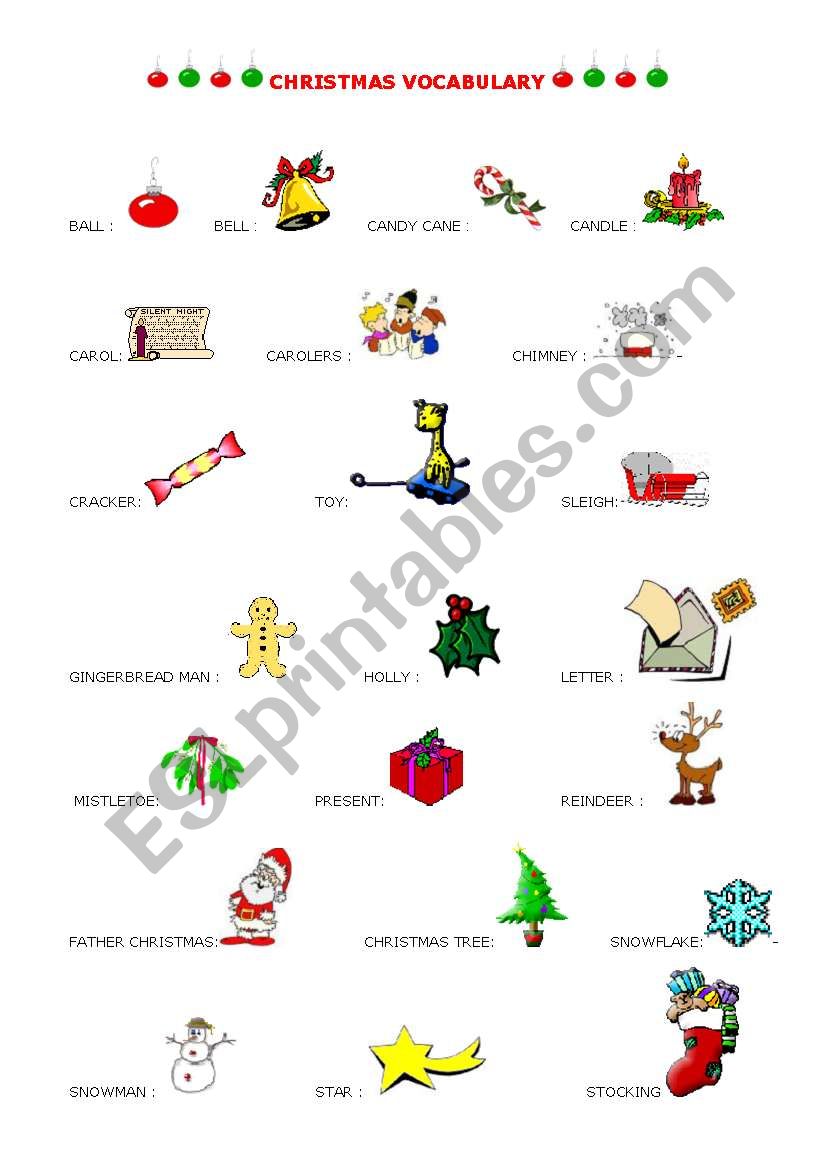 Christmas vocabulary worksheet