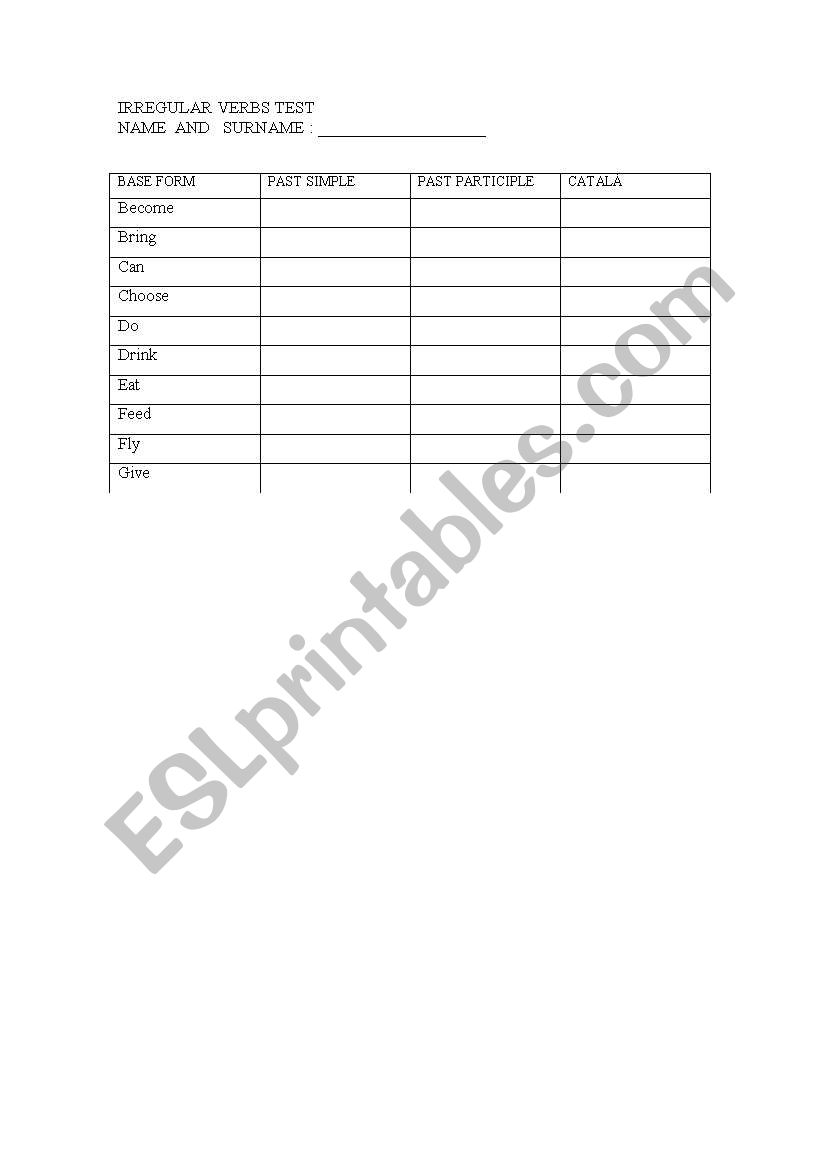 irregular test worksheet