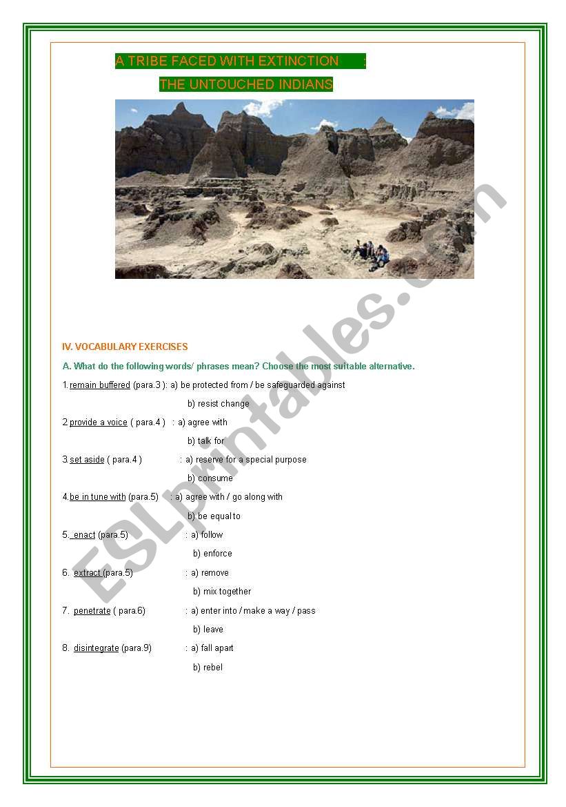 3 pages- A TRIBE FACED WITH EXTINCTION: THE UNTOUCHED INDIANS-READING , LISTENING AND VOCABULARY ACTIVITY -BOTH INFORMATIVE AND POPULAR TOPIC (2/2)