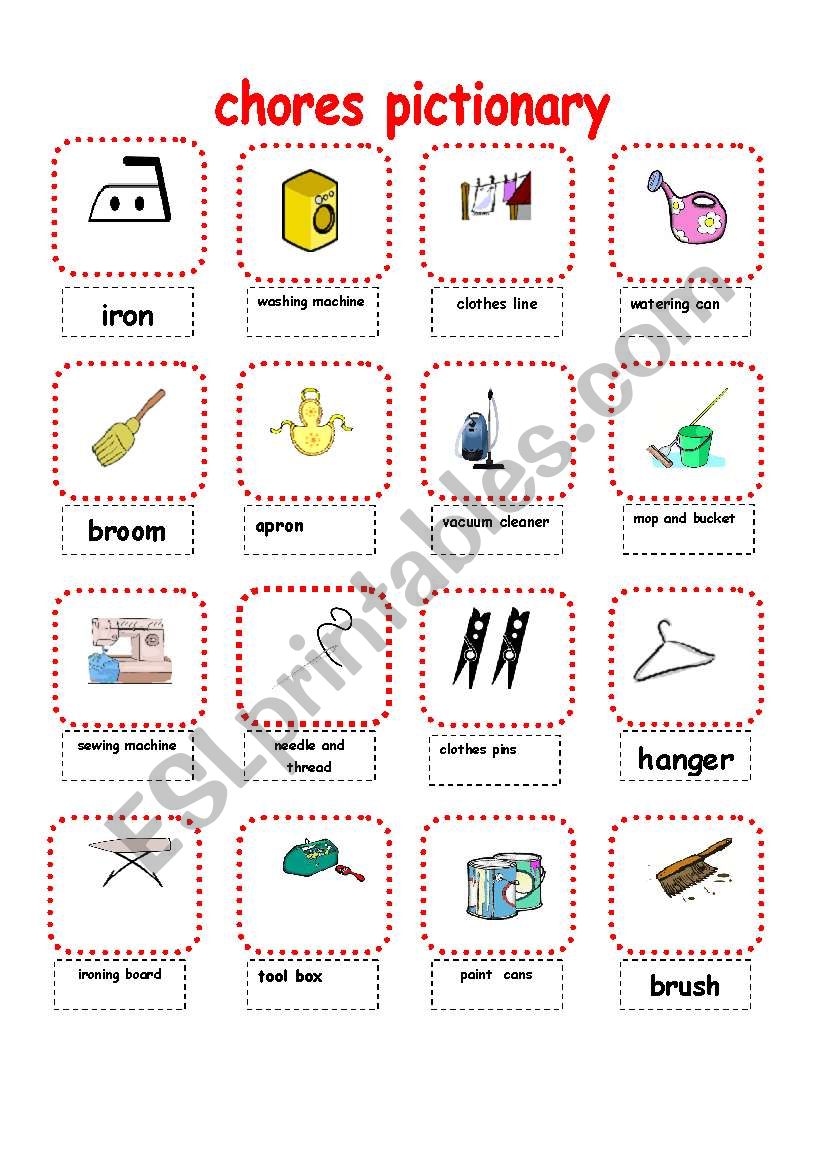 chores pictionary worksheet