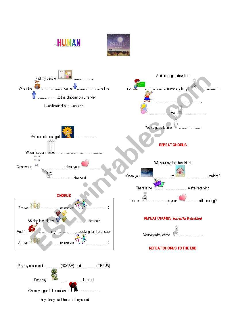 Human by The Killers worksheet