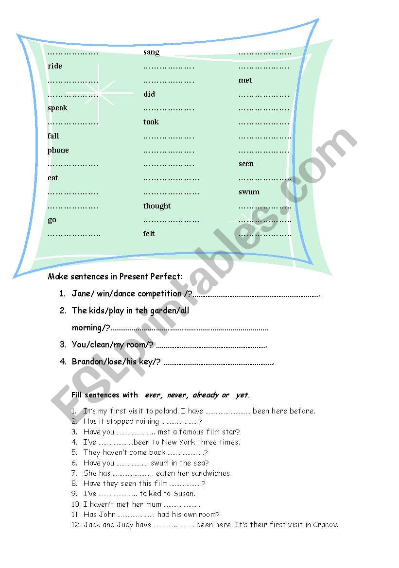 Present perfect worksheet