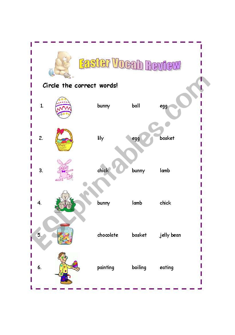 Easter Vocab Review worksheet