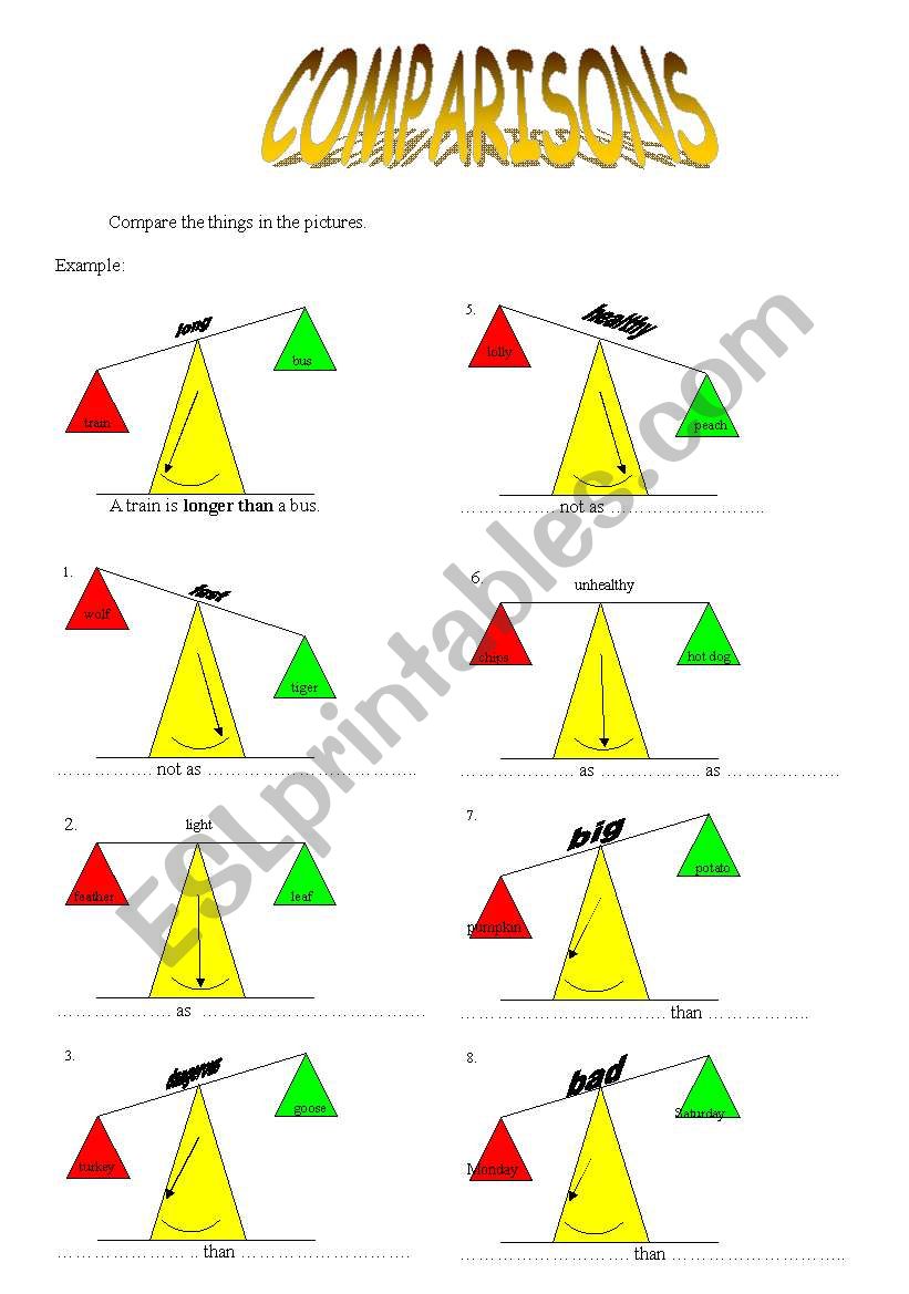 Comparisons of adjectives worksheet