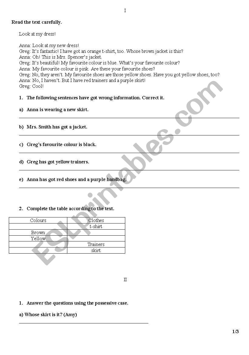 test worksheet