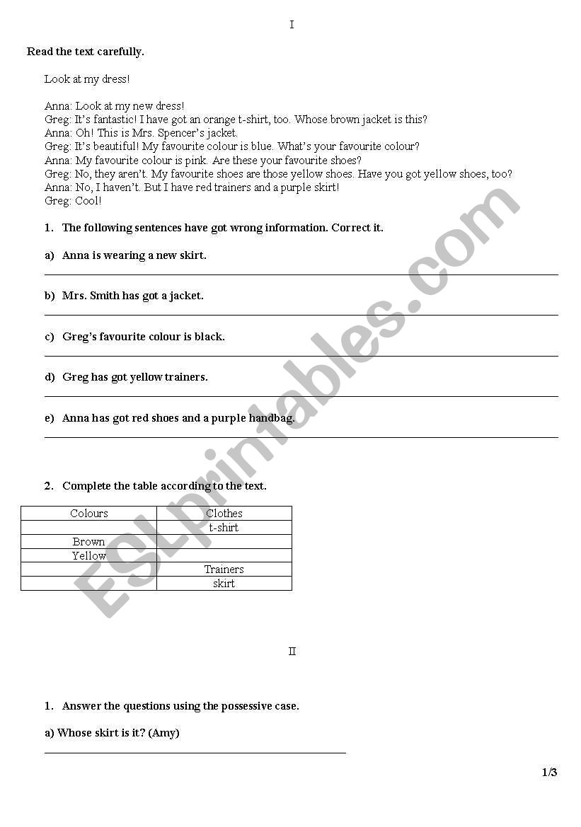 test worksheet