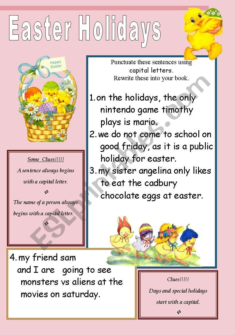 Easter Holidays- Punctuating Capital Letters