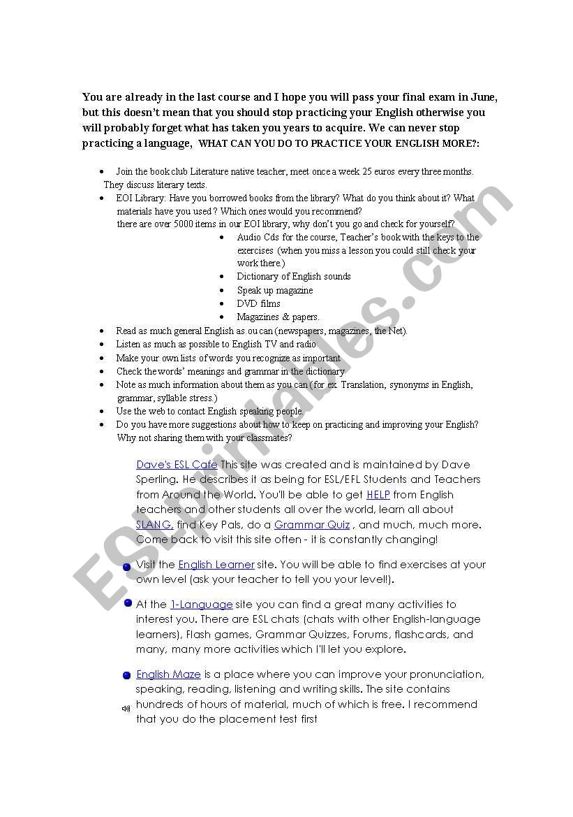 learning tips worksheet