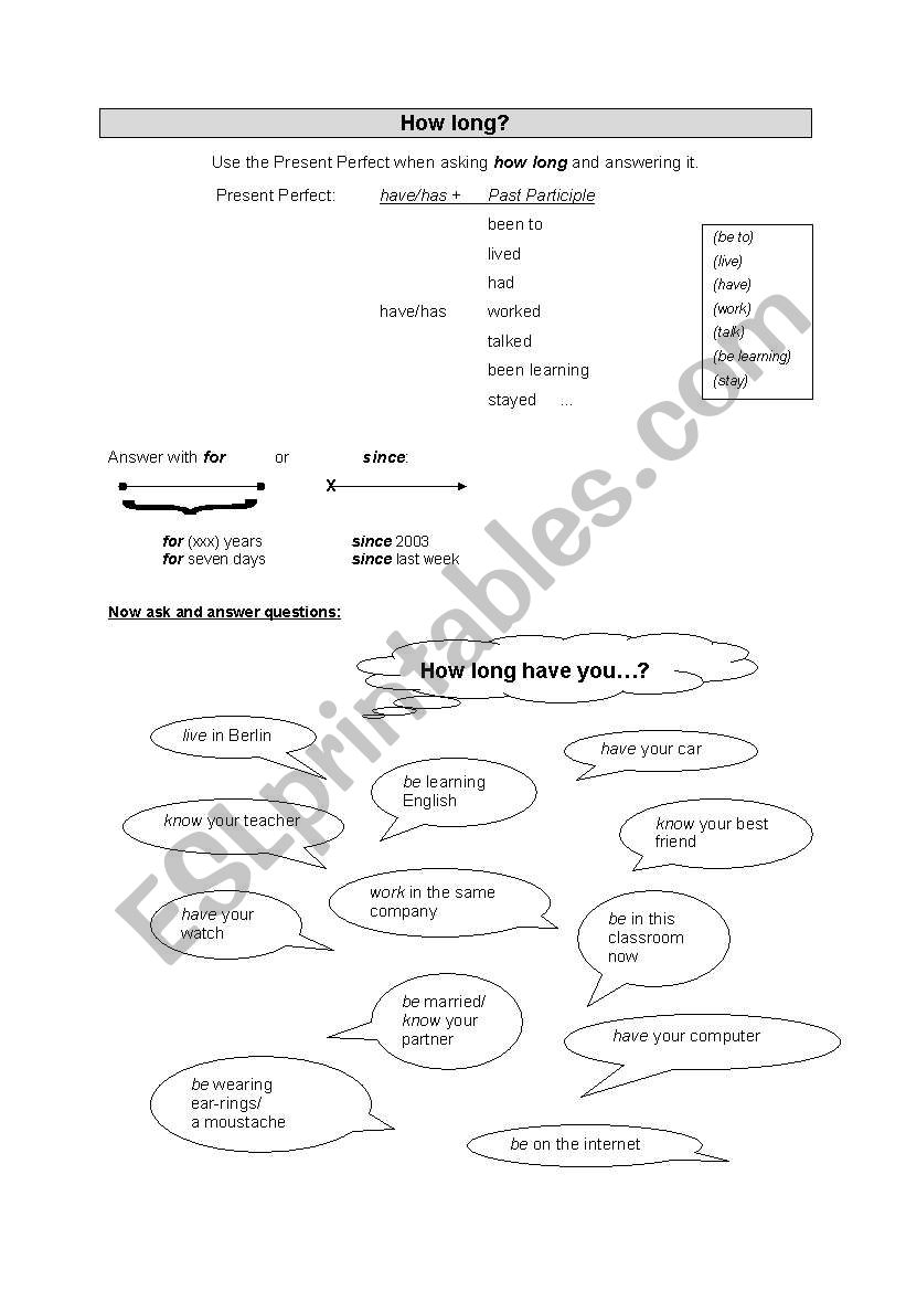 How long? - Present Perfect worksheet