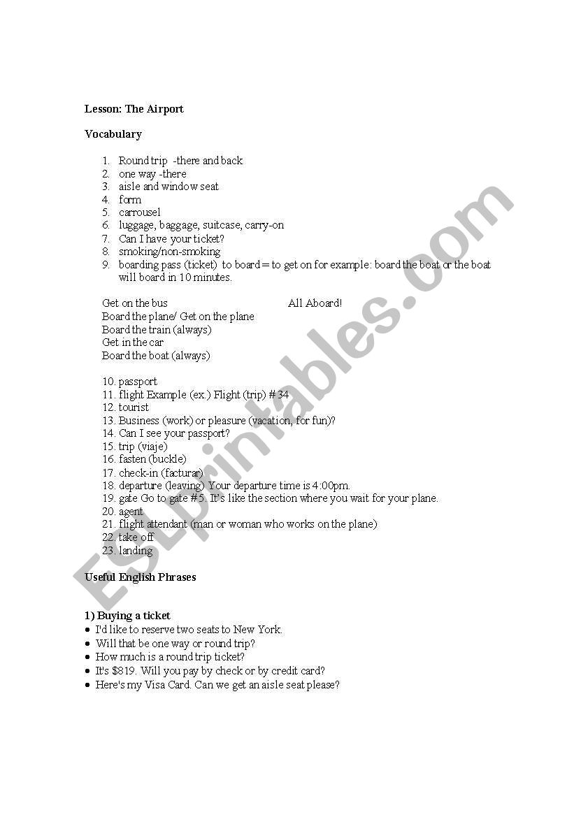 Airport Vocabulary and terminology