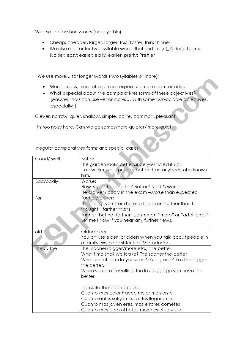 comparatives worksheet