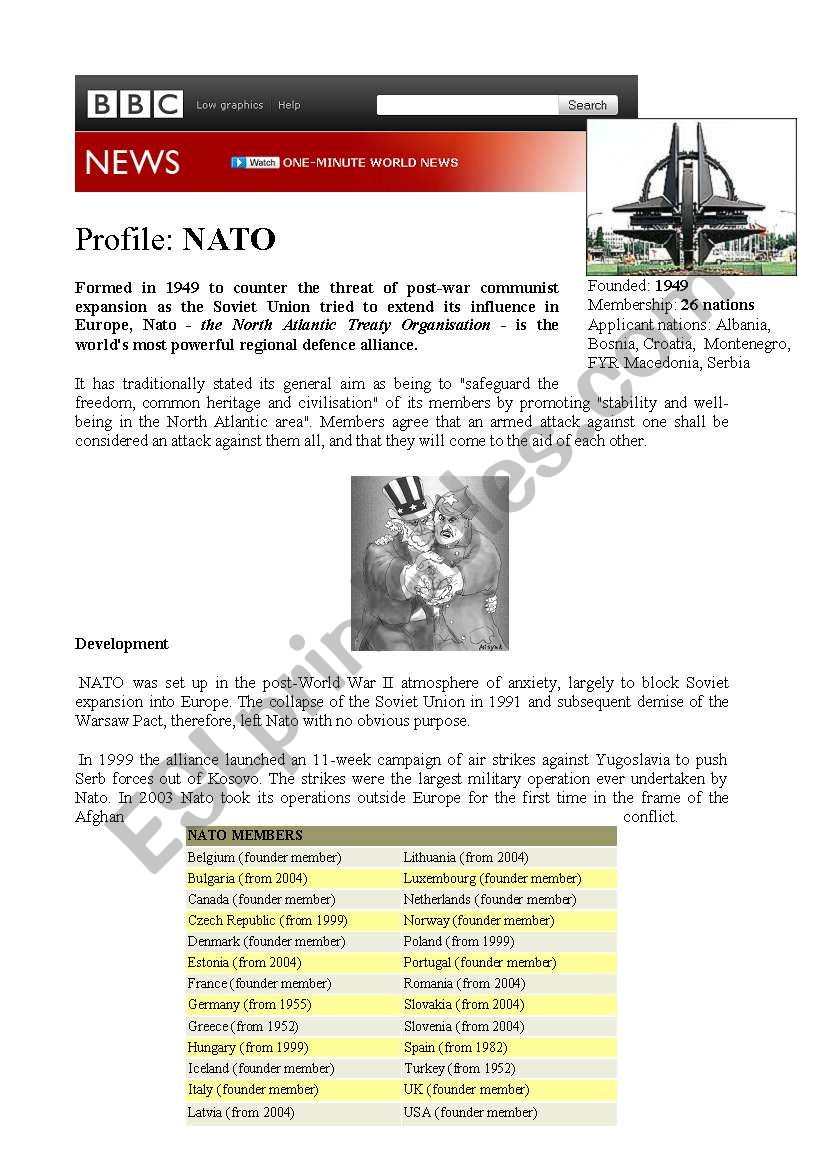 NATO 60th aniversary = 2 BBC ARTICLES (Origin of NATO + Sarkozy survives vote over Nato)  (Doc 2/3)