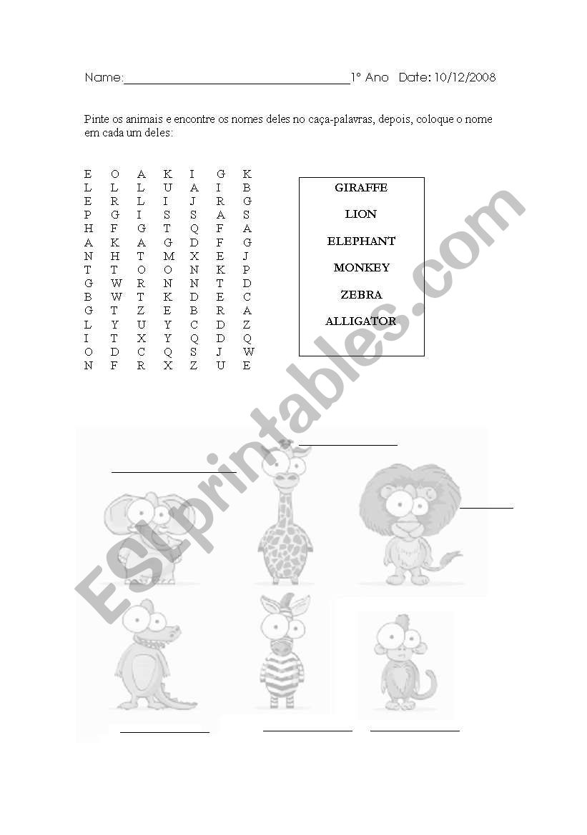 Animals worksheet