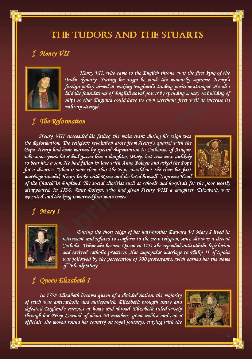 The Tudors and the Stuarts worksheet