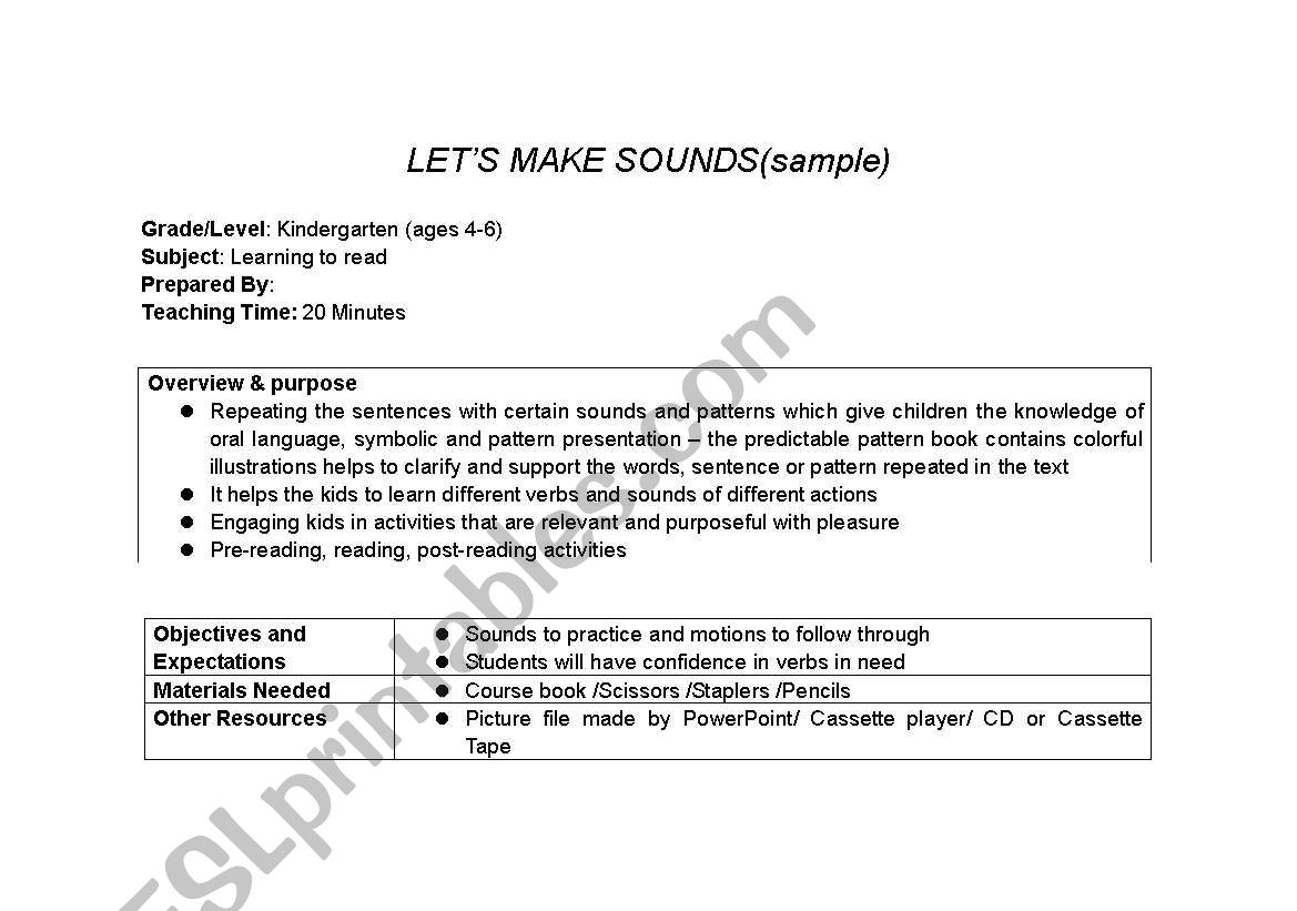 reading lesson plan worksheet